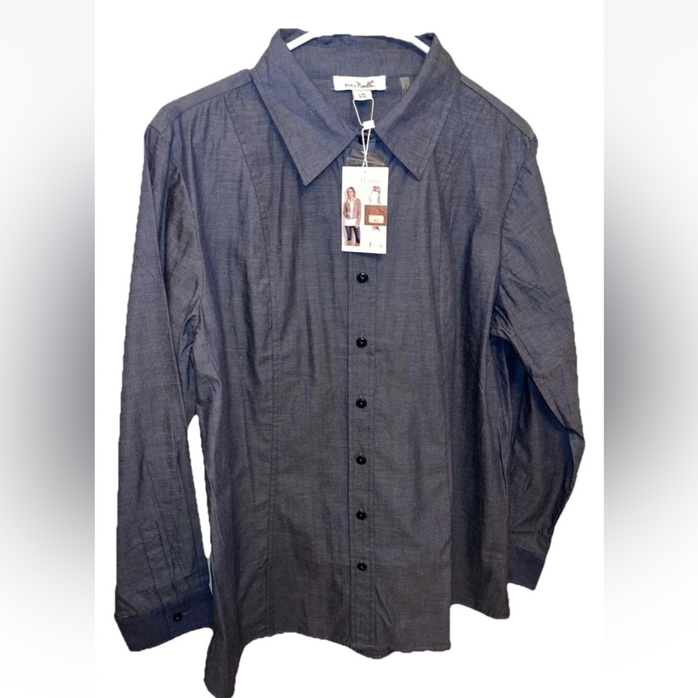 Simply Noelle Woman’s Long Sleeve Button-up Blue Shirt Size L/XL 12-14 NWT - Picture 2 of 6